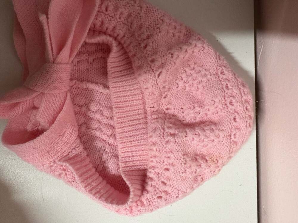Bella Bliss Baby Pink Pointelle Knit Bonnet with Ties - Picture 3 of 3